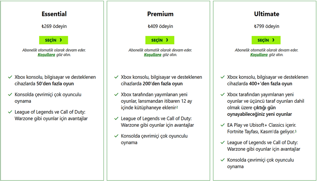 xbox Game Pass Fiyat
